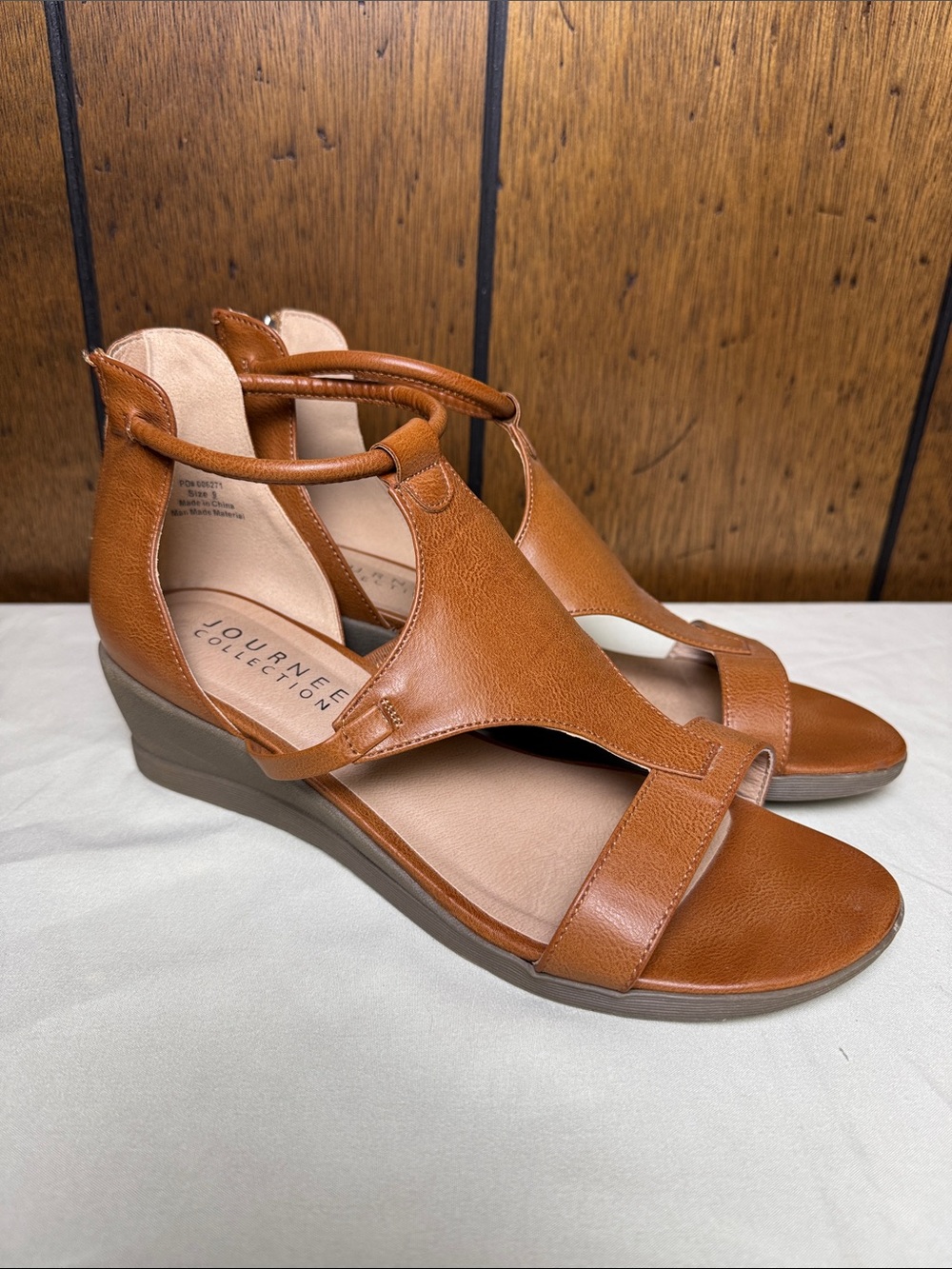 Journee Collection Tan T-Strap Wedge Sandals